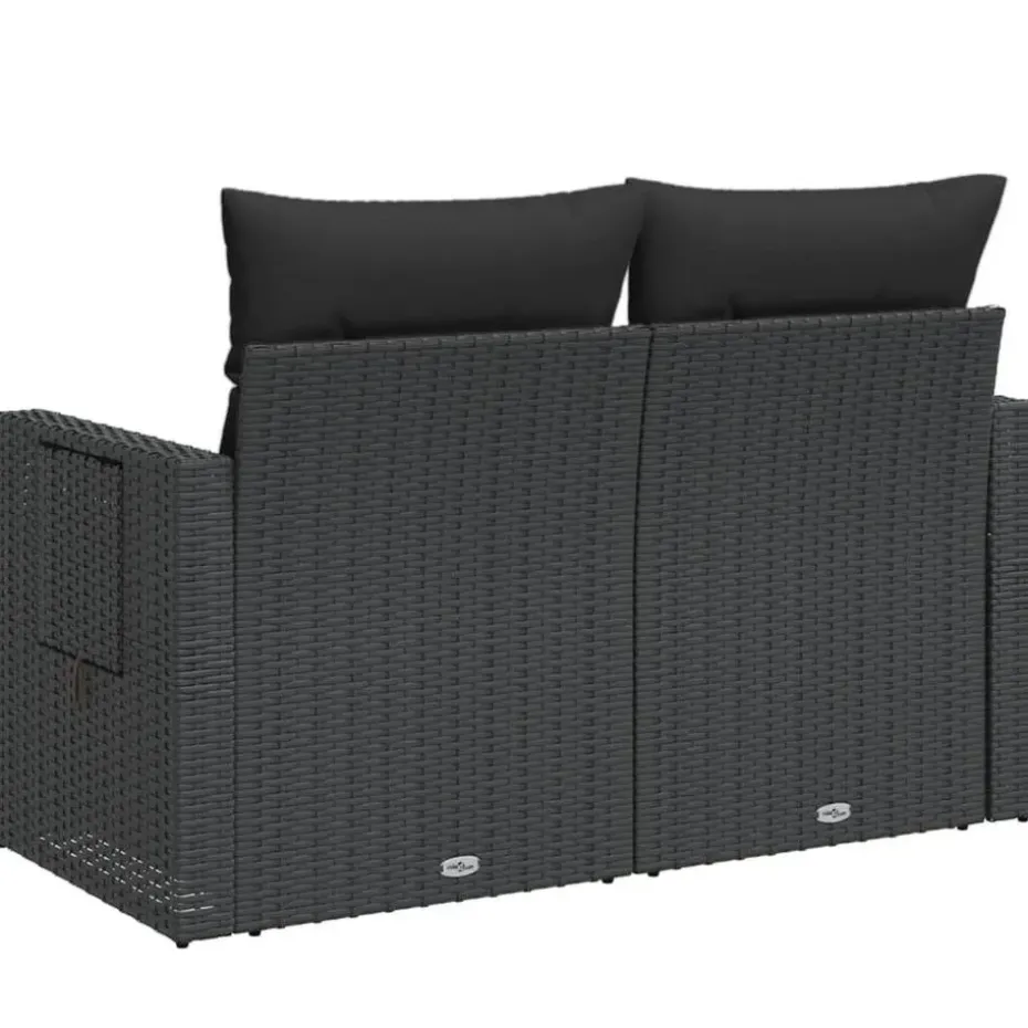 vidaXL - Tuinbank 2-zits - Zwart - Poly rattan - Met kussens