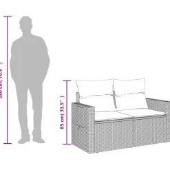 vidaXL - Tuinbank 2-zits - Zwart - Poly rattan - Met kussens