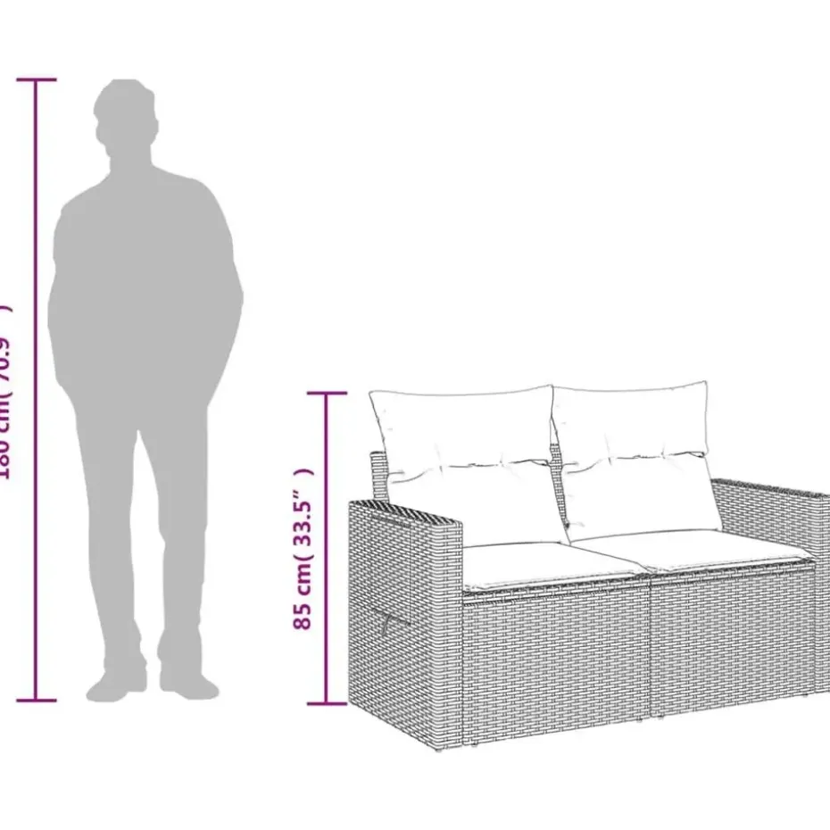 vidaXL - Tuinbank 2-zits - Zwart - Poly rattan - Met kussens