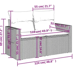 vidaXL - Tuinbank 2-zits - Zwart - Poly rattan - Met kussens