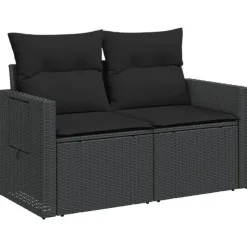 vidaXL - Tuinbank 2-zits - Zwart - Poly rattan - Met kussens