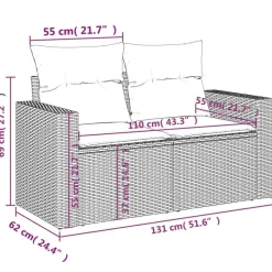 vidaXL - Tuinbank 2-zits - Zwart - Poly rattan - Met kussens