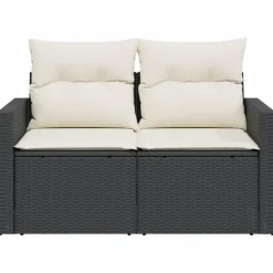 vidaXL - Tuinbank 2-zits - Zwart - Poly rattan - Met kussens
