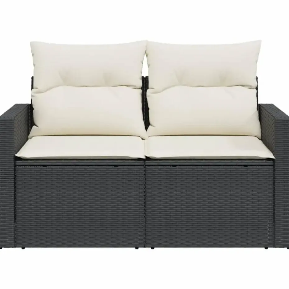 vidaXL - Tuinbank 2-zits - Zwart - Poly rattan - Met kussens