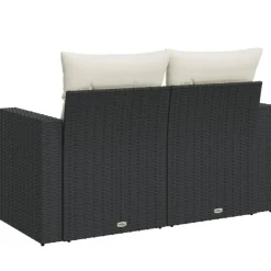 vidaXL - Tuinbank 2-zits - Zwart - Poly rattan - Met kussens