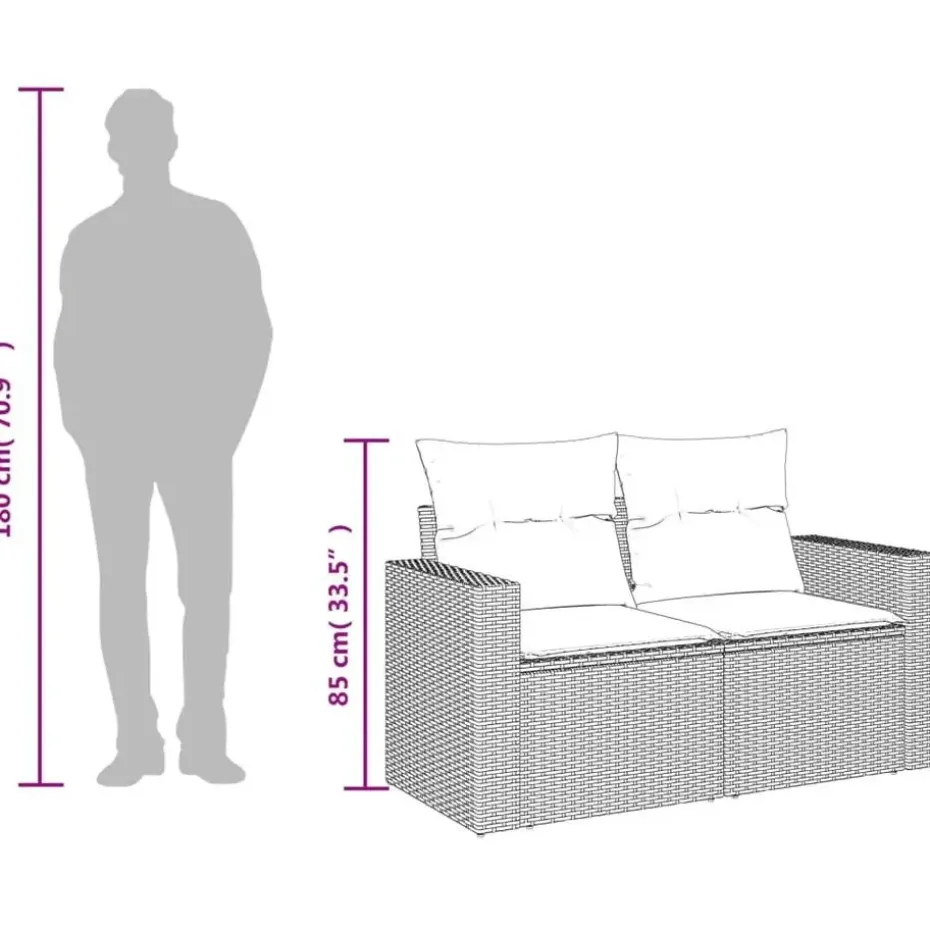 vidaXL - Tuinbank 2-zits - Zwart - Poly rattan - Met kussens