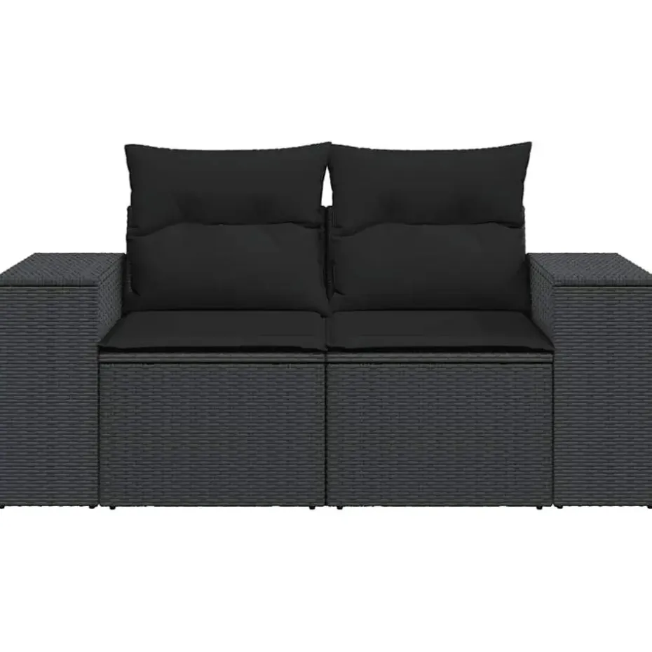 vidaXL - Tuinbank 2-zits - Zwart - Poly rattan - Met kussens