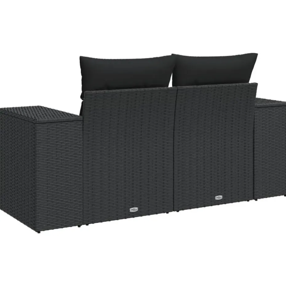 vidaXL - Tuinbank 2-zits - Zwart - Poly rattan - Met kussens