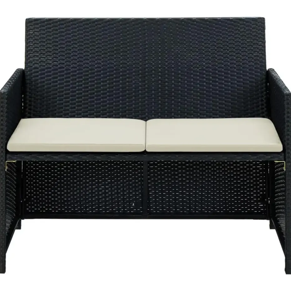 vidaXL - Tuinbank 2-zits - Zwart - Poly rattan - Met kussens