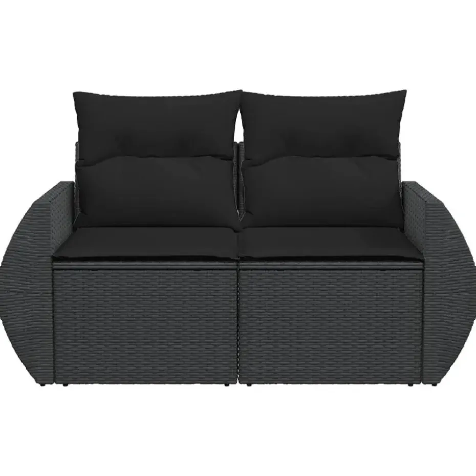 vidaXL - Tuinbank 2-zits - Zwart - Poly rattan - Met kussens