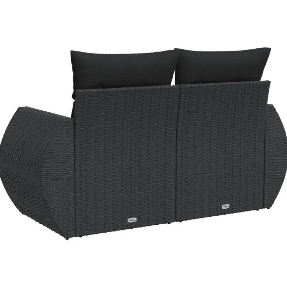 vidaXL - Tuinbank 2-zits - Zwart - Poly rattan - Met kussens
