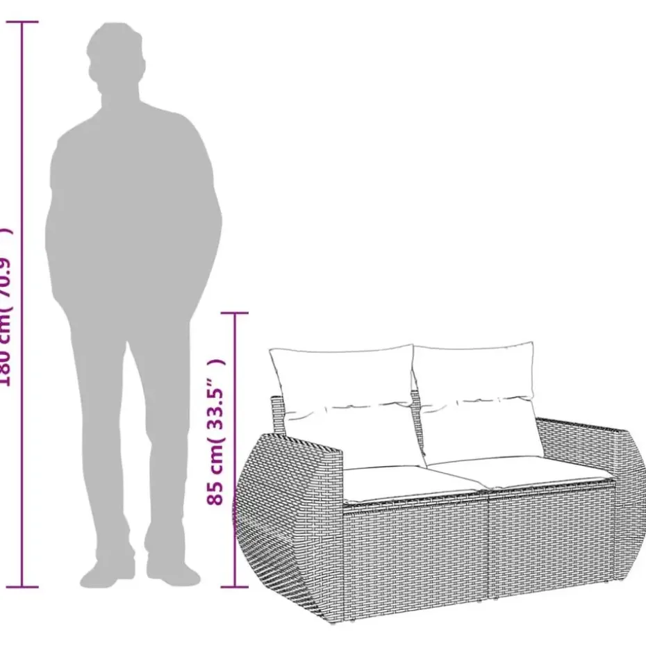 vidaXL - Tuinbank 2-zits - Zwart - Poly rattan - Met kussens