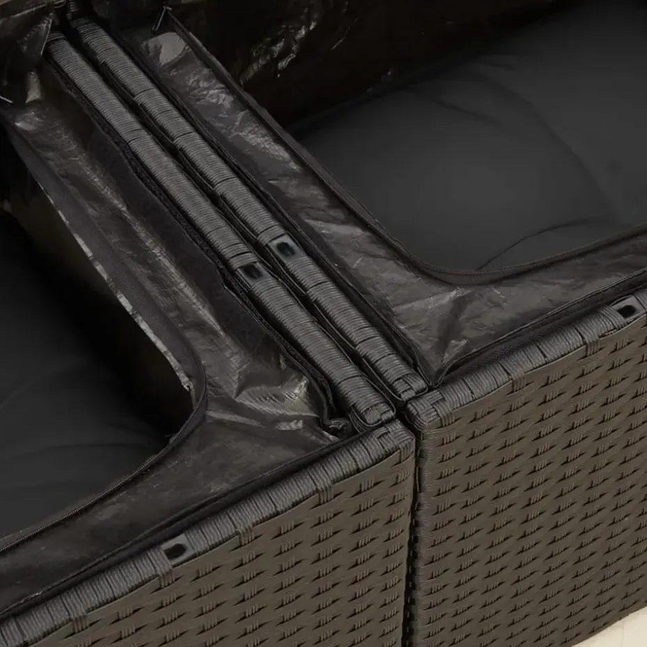 vidaXL - Tuinbank 2-zits - Zwart - Poly rattan - Met kussens