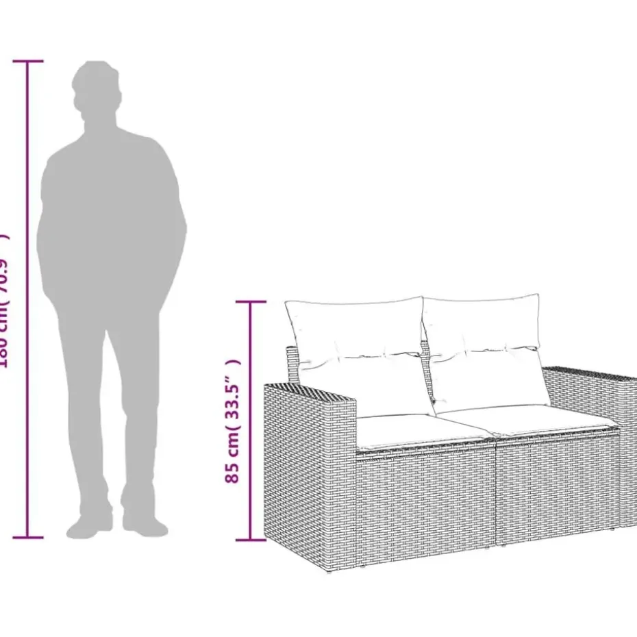 vidaXL - Tuinbank 2-zits - Zwart - Poly rattan - Met kussens
