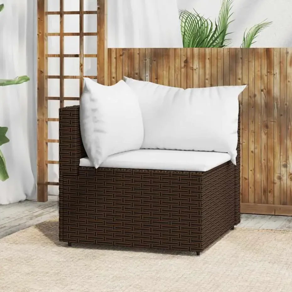 vidaXL - Tuinhoekbank - Bruin - Poly rattan - Met kussens