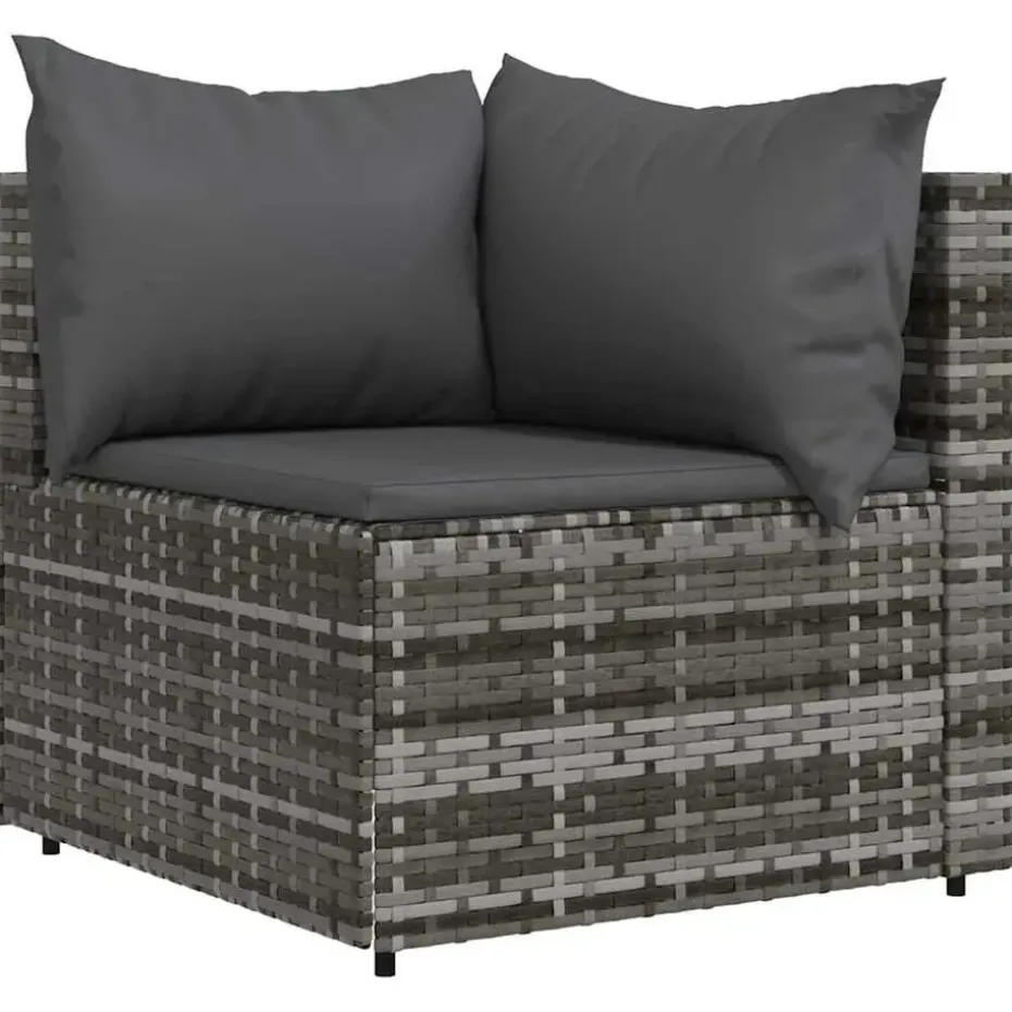 vidaXL - Tuinhoekbank - Grijs - Poly rattan - Met kussens