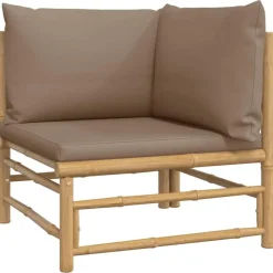 vidaXL - Tuinhoekbank - Taupe - Bamboe - Met kussens