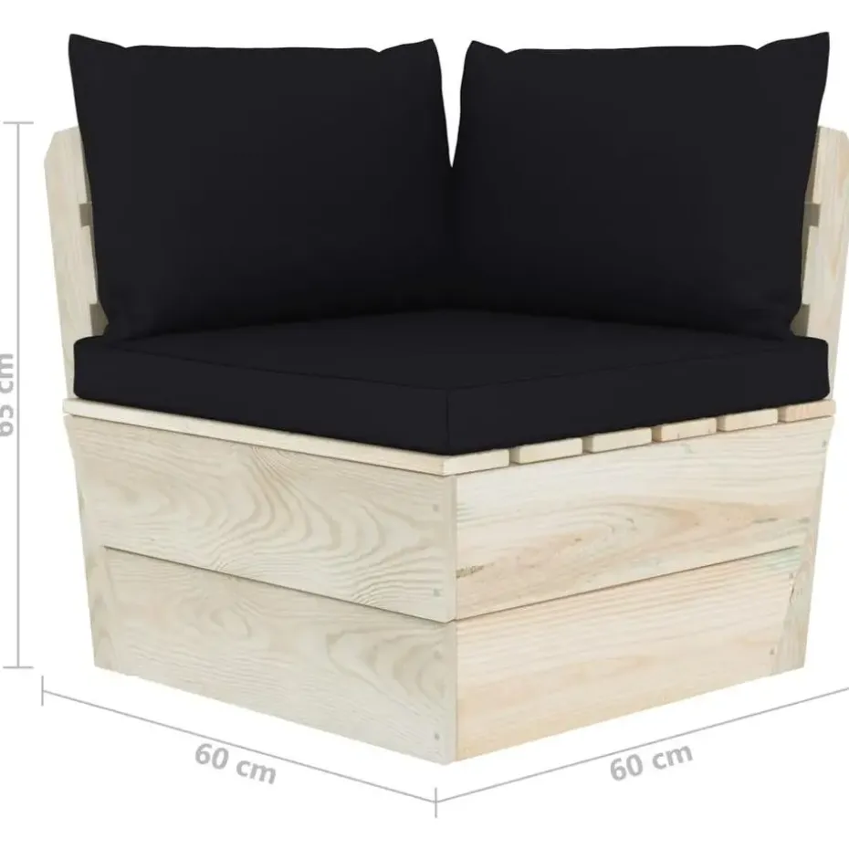 vidaXL - Tuinhoekbank - Zwart - Hout - Met kussens pallet