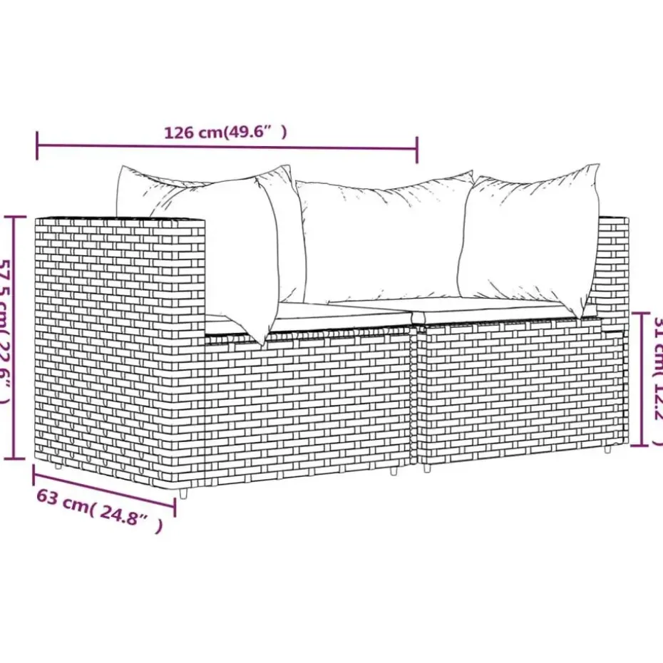 vidaXL - Tuinhoekbanken - Grijs - Poly rattan - 2 stuks - Met kussens
