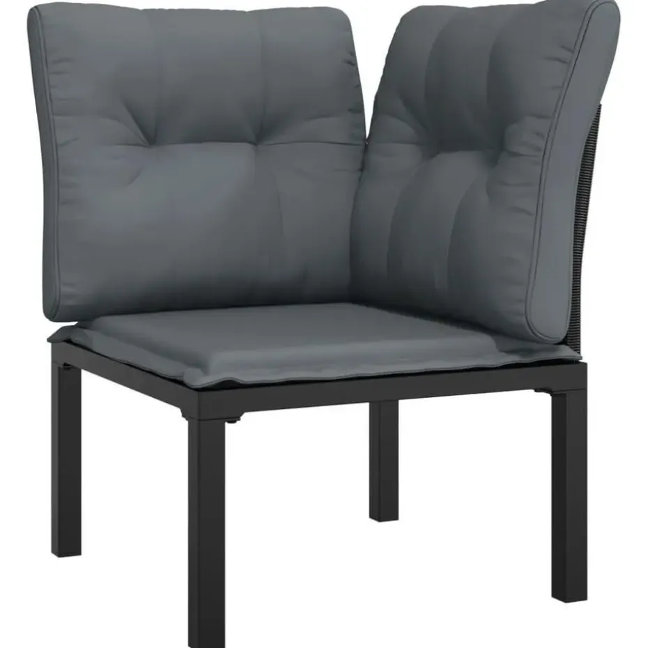 vidaXL - Tuinhoekstoelen - Zwart en grijs - Poly rattan - 2 stuks - Met kussens