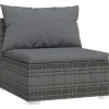 vidaXL - Tuinmiddenbank - Grijs - Poly rattan - Met kussens