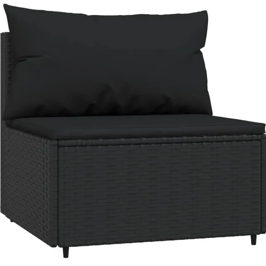 vidaXL - Tuinmiddenbank - Zwart - Poly rattan - Met kussens