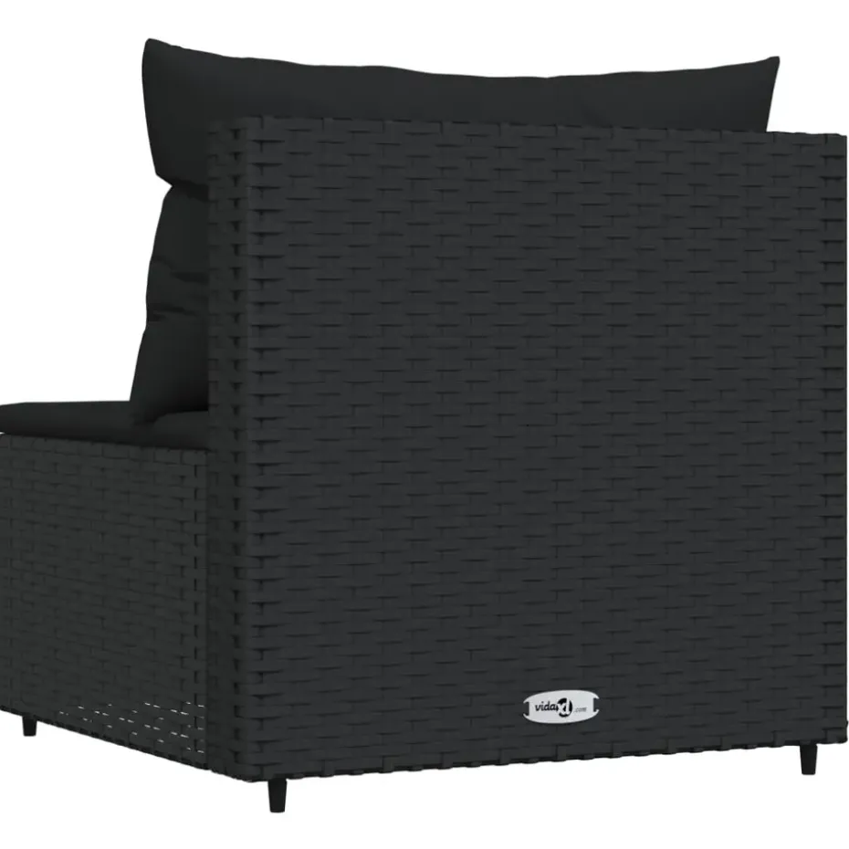 vidaXL - Tuinmiddenbank - Zwart - Poly rattan - Met kussens