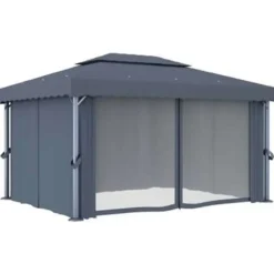 vidaXL - Tuinpaviljoen - Antraciet - Aluminium - 4 x 3 m