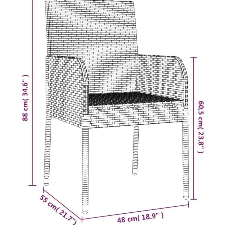 vidaXL - Tuinset - Grijs - Poly rattan - 150 cm - 5 stuks - Met kussens