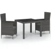 vidaXL - Tuinset - Grijs - Poly rattan - 3 stuks - Met kussens