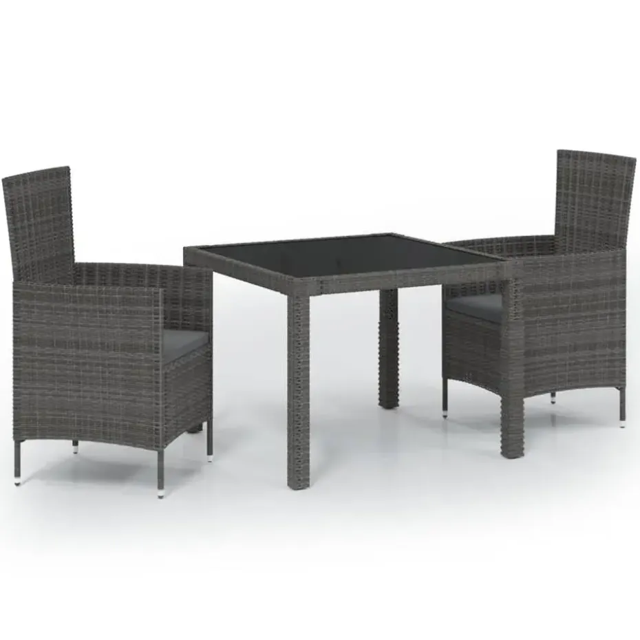 vidaXL - Tuinset - Grijs - Poly rattan - 3 stuks - Met kussens