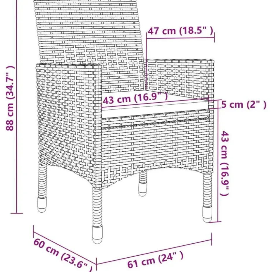 vidaXL - Tuinset - Grijs - Poly rattan - 3 stuks - Met kussens