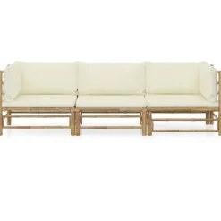 vidaXL - Tuinset - Wit - Bamboe - 3 stuks - Met kussens