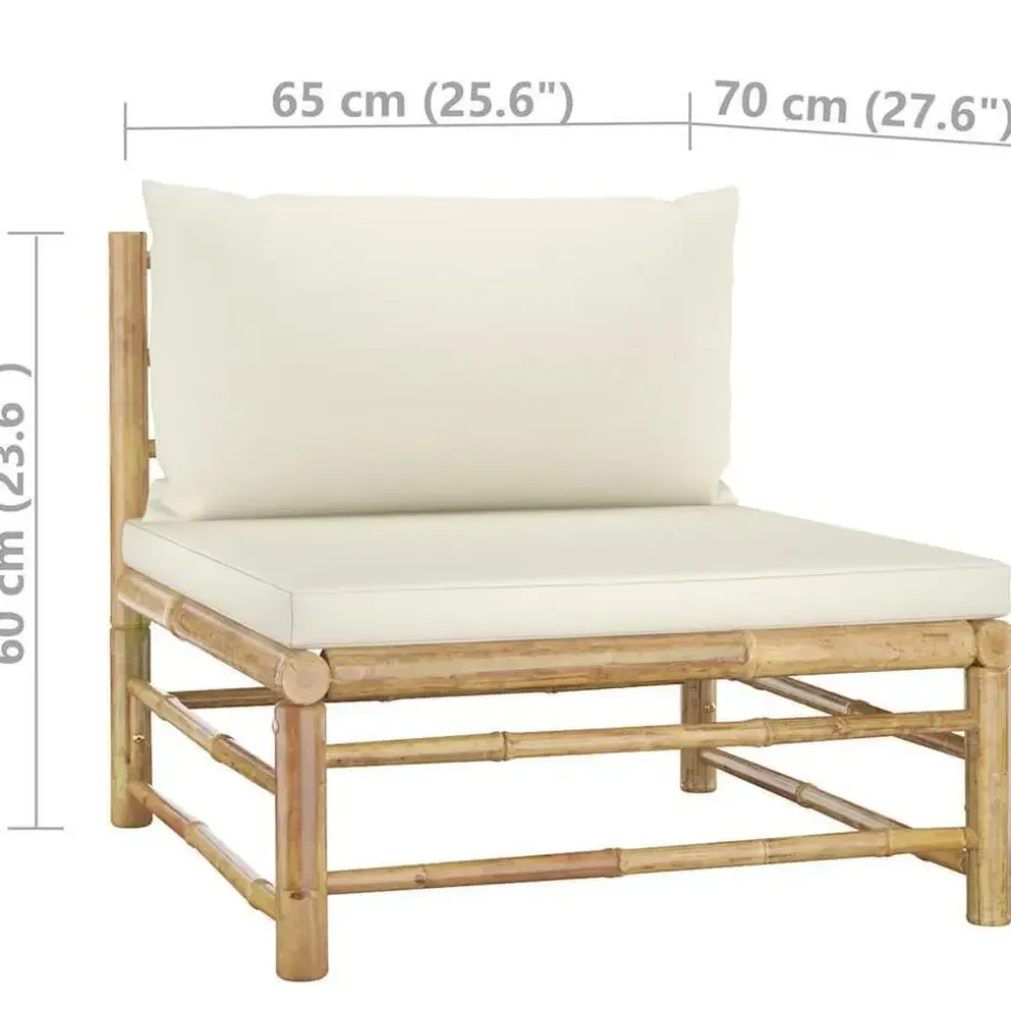 vidaXL - Tuinset - Wit - Bamboe - 4 stuks - Met kussens