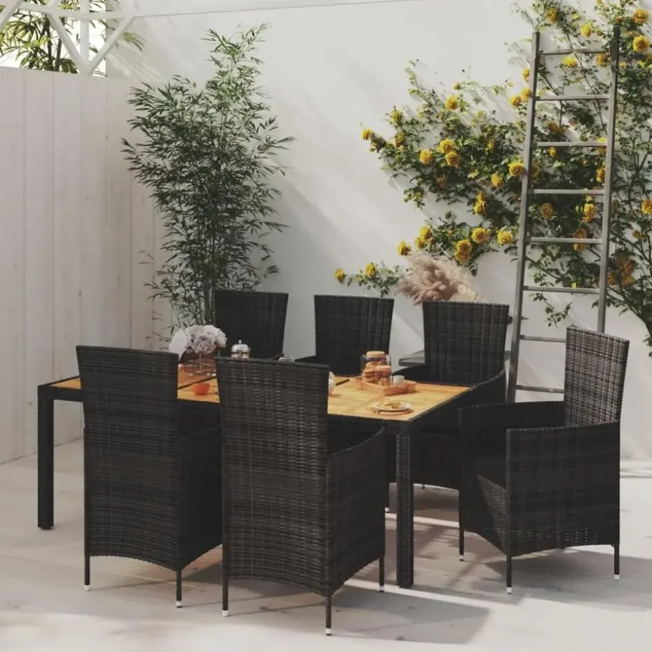 vidaXL - Tuinset - Zwart - Poly rattan - 190 cm tafellengte