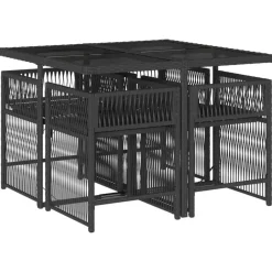 vidaXL - Tuinset zwart kussens - Zwart - PE rattan - 110x106 cm - 5 stuks