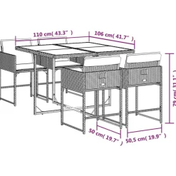 vidaXL - Tuinset zwart kussens - Poly rattan en staal - 110x106 cm - 5 stuks