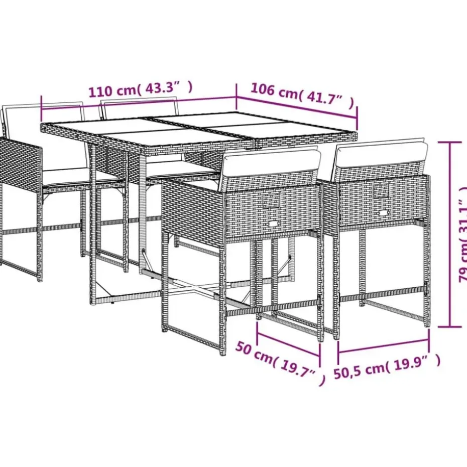 vidaXL - Tuinset zwart kussens - Poly rattan en staal - 110x106 cm - 5 stuks