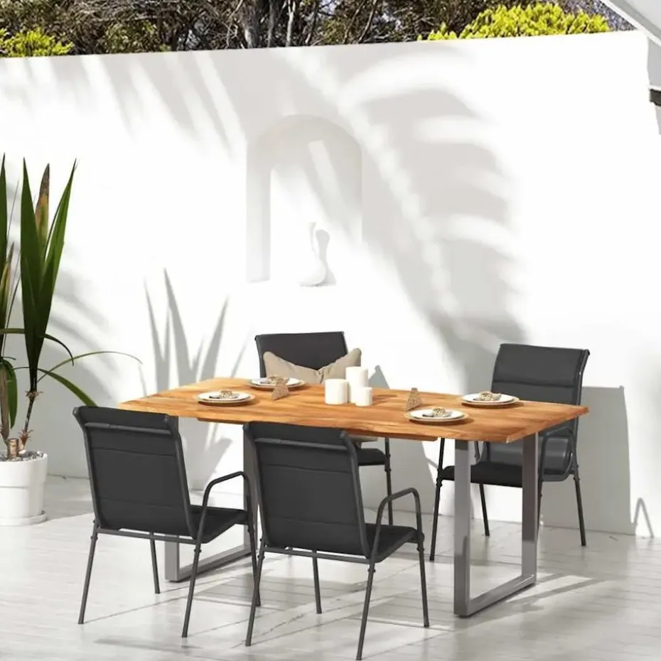 vidaXL - Tuinstoelen - Zwart - Staal en textileen - 4 stuks