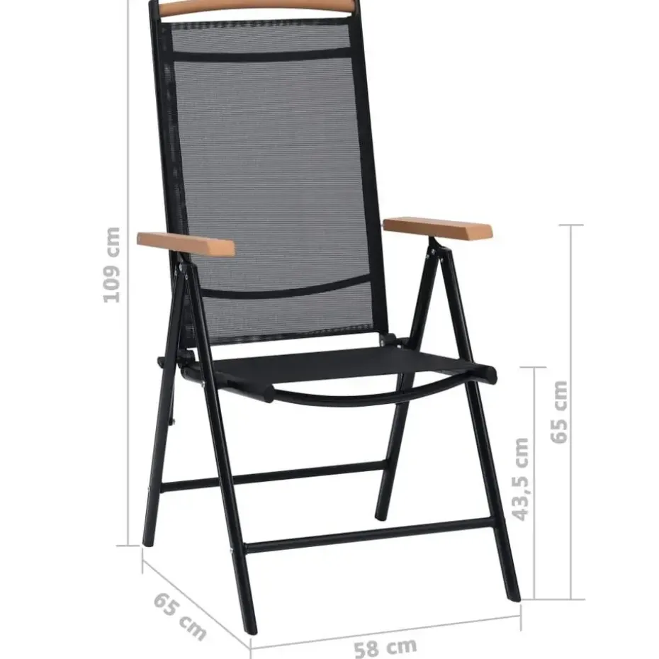 vidaXL - Tuinstoelen - Zwart - Aluminium en textileen - 2 stuks - Inklapbaar