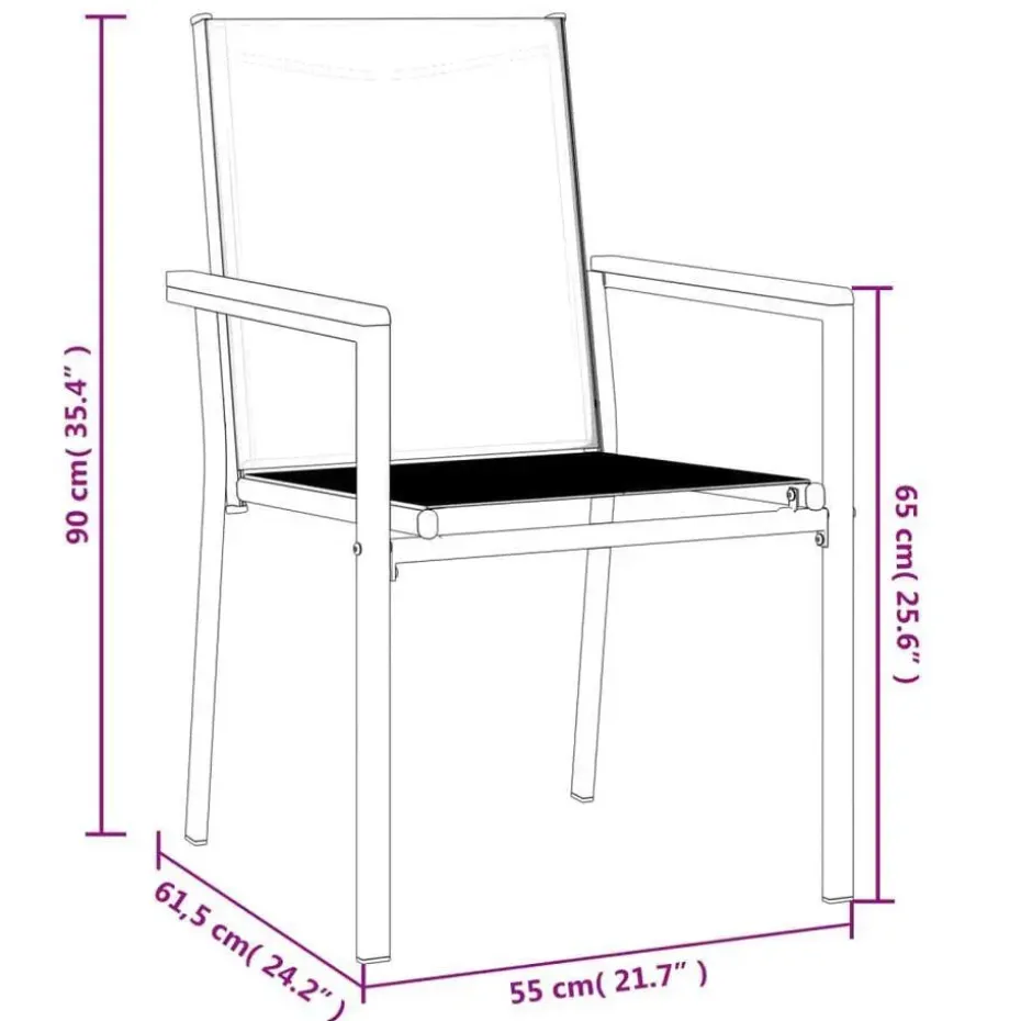 vidaXL - Tuinstoelen - Zwart - Textileen en staal - 2 stuks - 55x61,5x90 cm