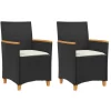 vidaXL - Tuinstoelen met kussens - Zwart - Poly rattan en hout - 2 stuks