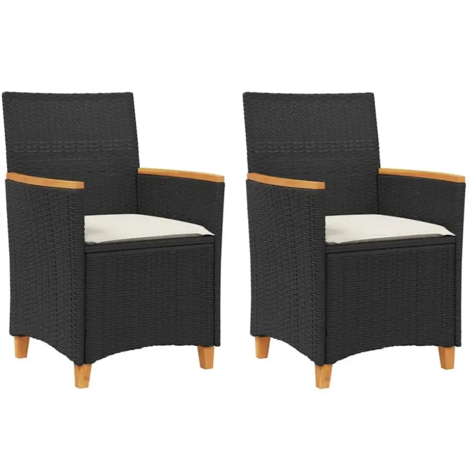 vidaXL - Tuinstoelen met kussens - Zwart - Poly rattan en hout - 2 stuks