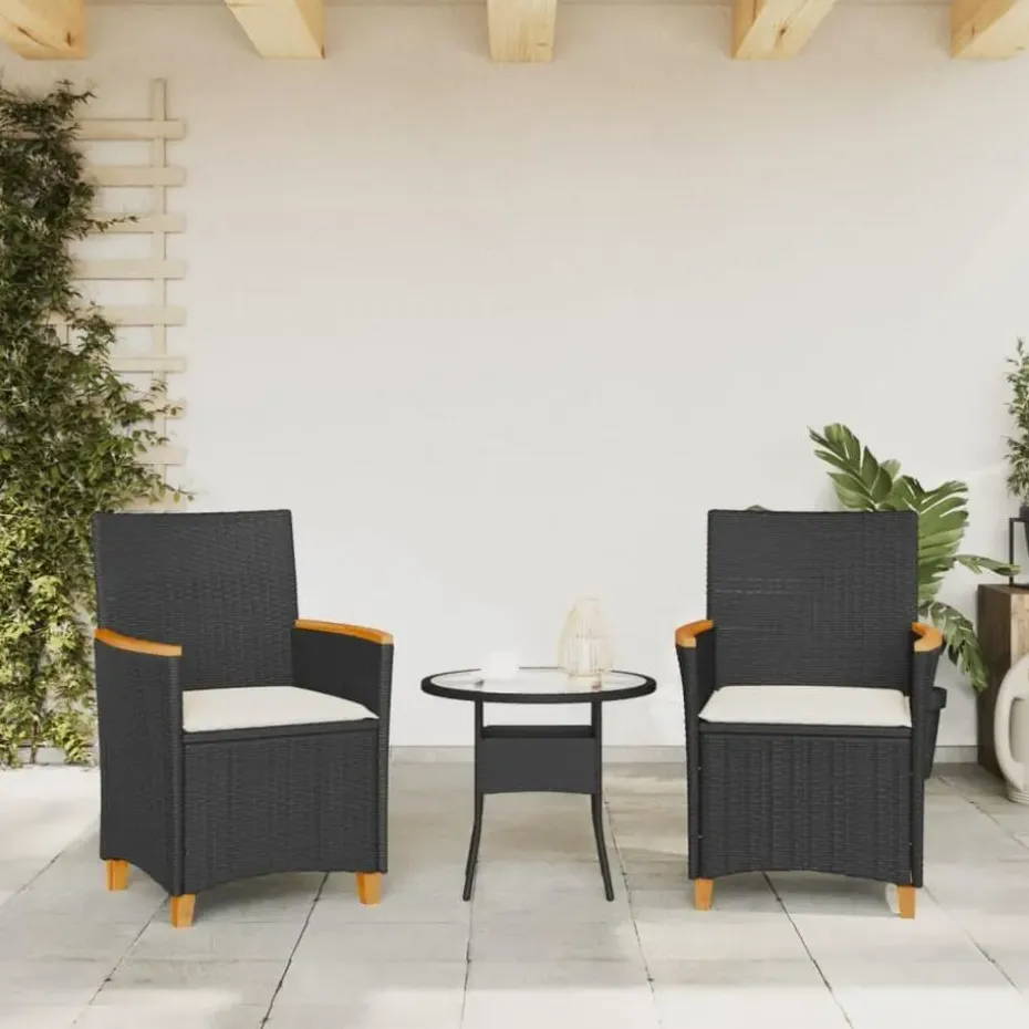 vidaXL - Tuinstoelen met kussens - Zwart - Poly rattan en hout - 2 stuks