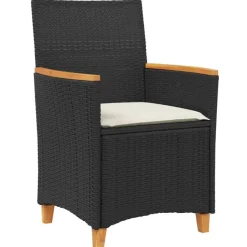 vidaXL - Tuinstoelen met kussens - Zwart - Poly rattan en hout - 2 stuks