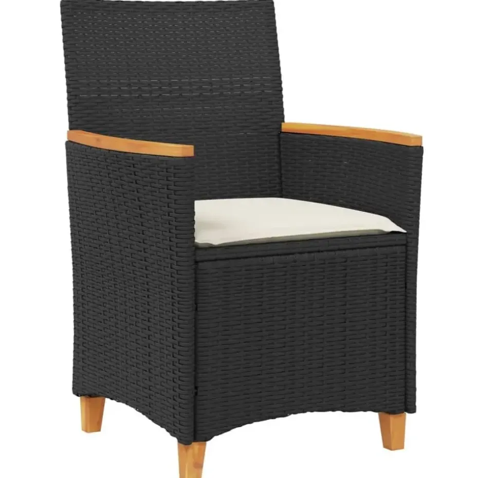 vidaXL - Tuinstoelen met kussens - Zwart - Poly rattan en hout - 2 stuks