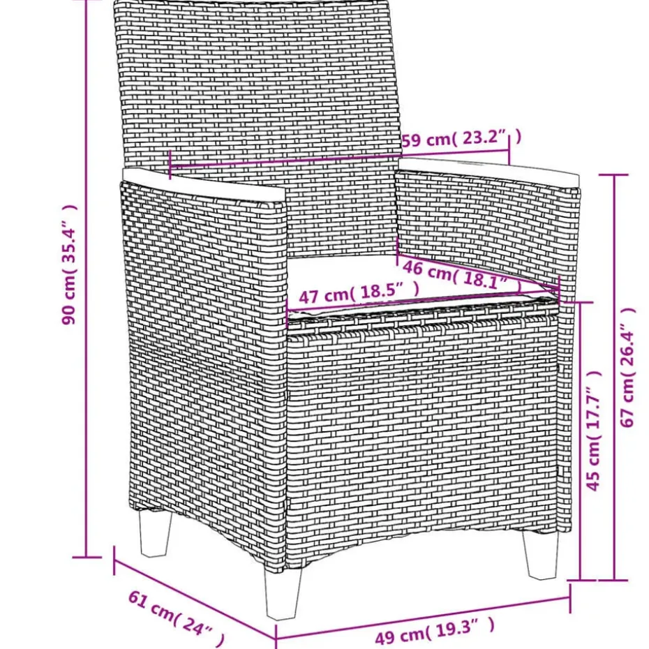 vidaXL - Tuinstoelen met kussens - Zwart - Poly rattan en hout - 2 stuks
