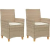 vidaXL - Tuinstoelen met kussens - Beige - Poly rattan en hout - 2 stuks