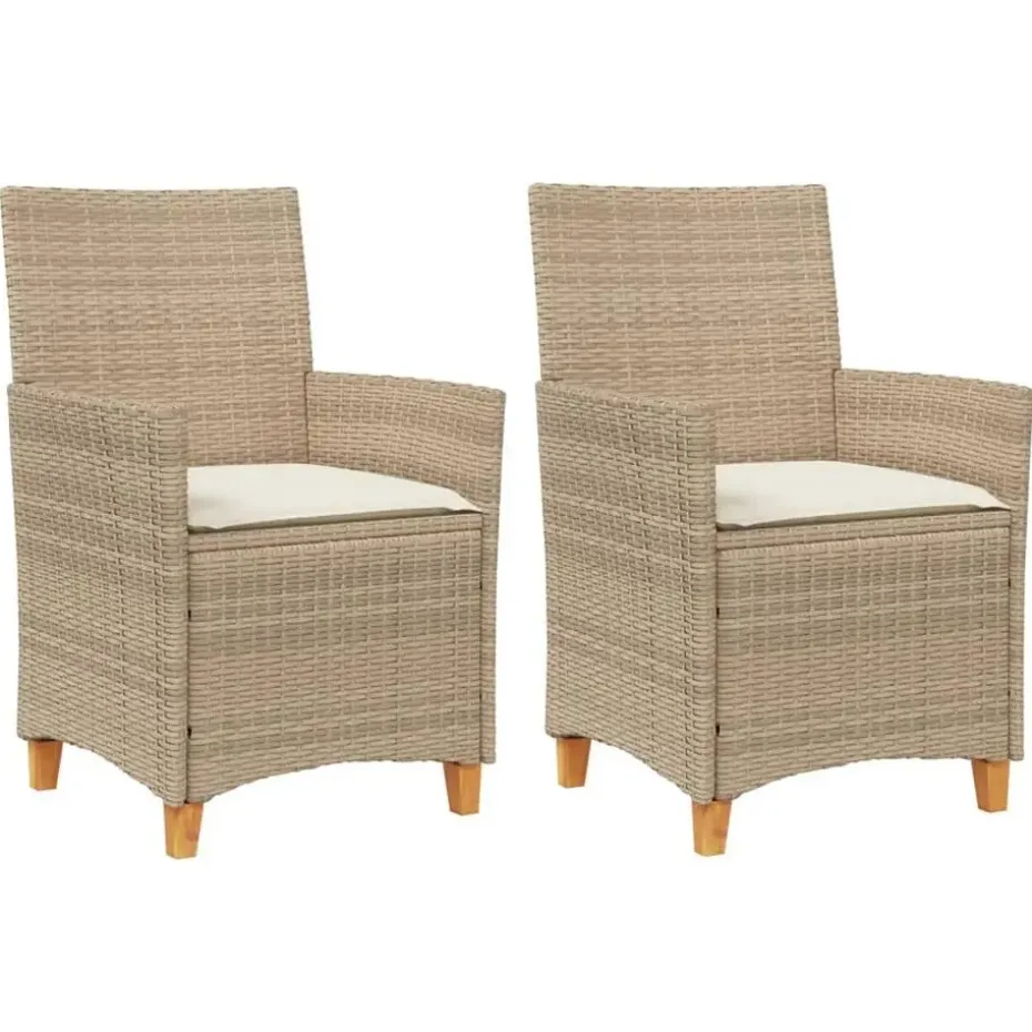 vidaXL - Tuinstoelen met kussens - Beige - Poly rattan en hout - 2 stuks