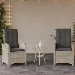 vidaXL - Tuinstoelen verstelbaar - Grijs - Poly rattan - 2 stuks - Met kussens